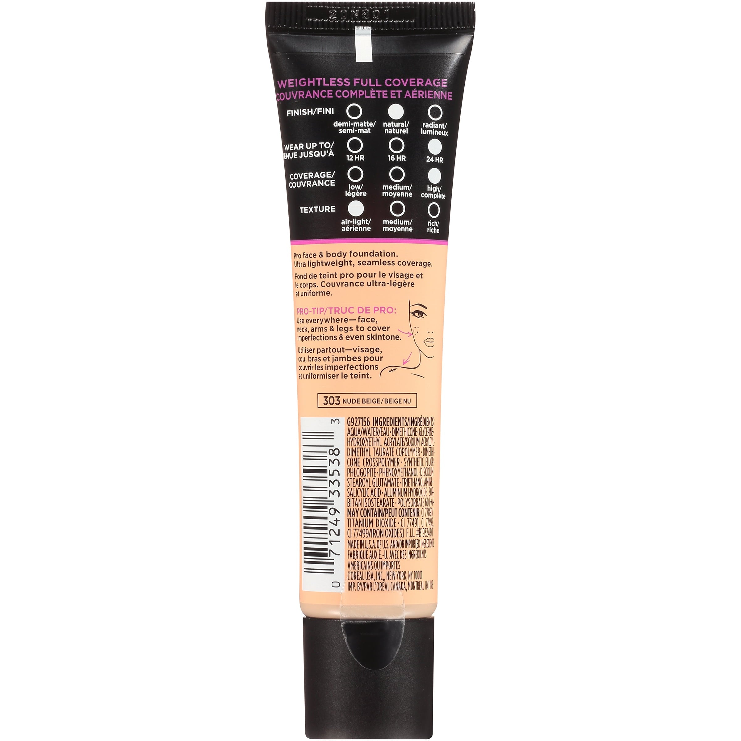 L'Oreal Paris Infallible Total Cover Liquid Foundation, Nude Beige, 1 fl oz