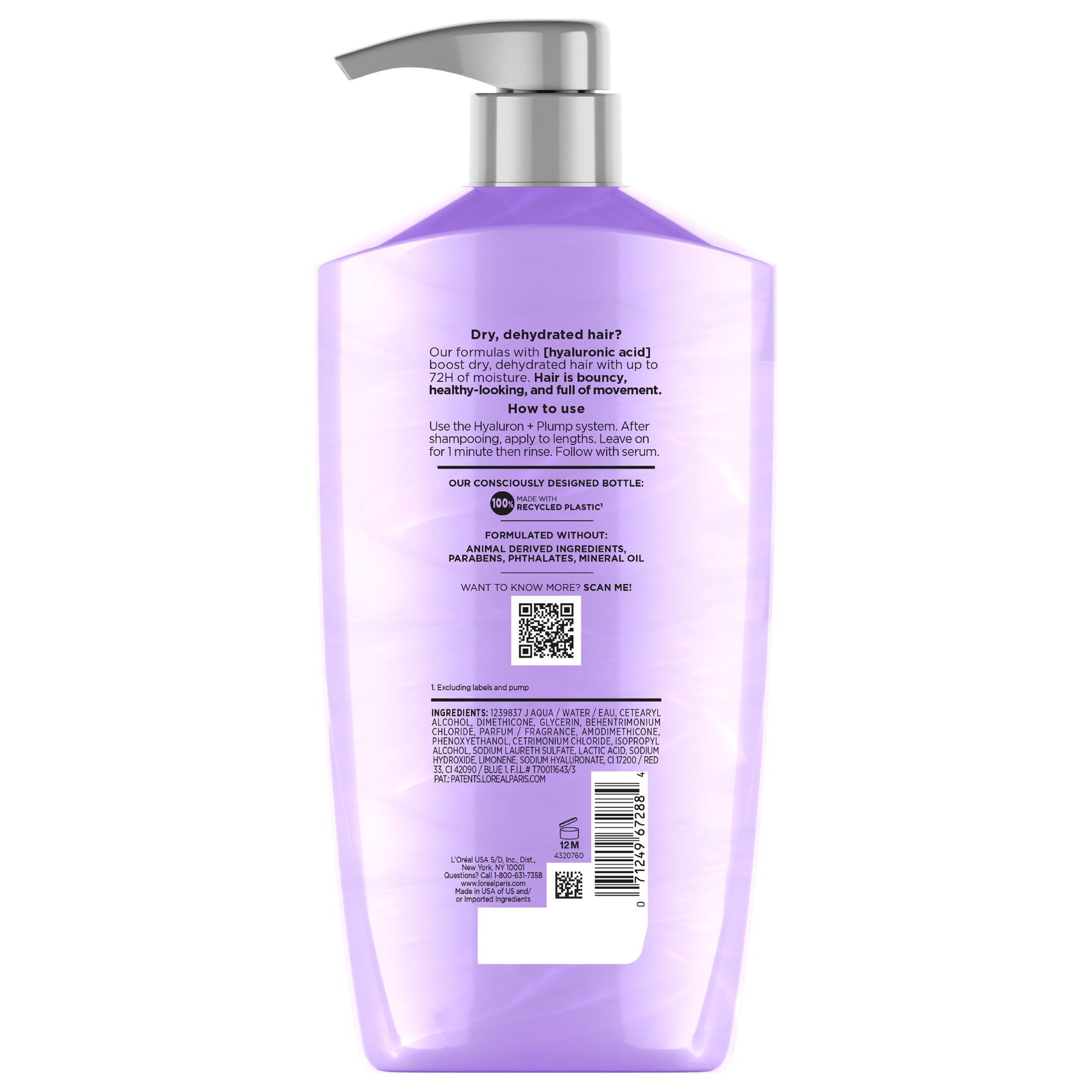 (4 pack) L'Oreal Paris Elvive Hyaluron Plump Hydrating Hair Conditioner, Squeeze Bottle, 26.5 fl oz