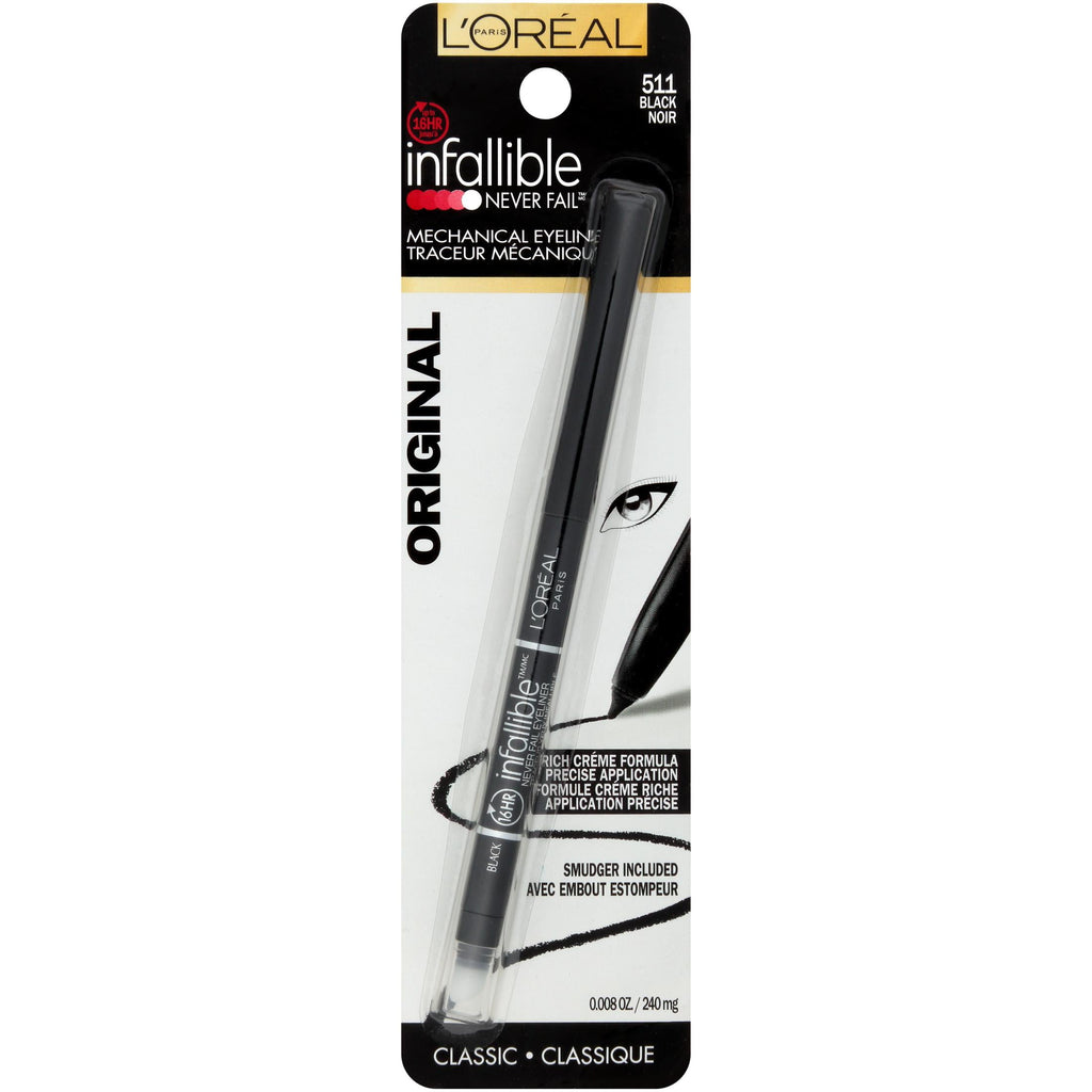 L'Oreal Paris Infallible Never Fail Pencil Eyeliner with Built in Sharpener, Black