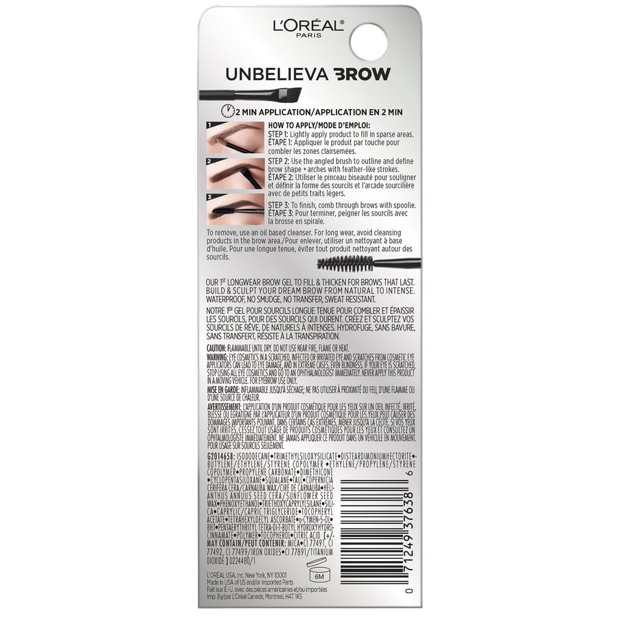 L'Oreal Paris Unbelieva-Brow Longwear Waterproof Tinted Gel, Blonde, 0.15 oz