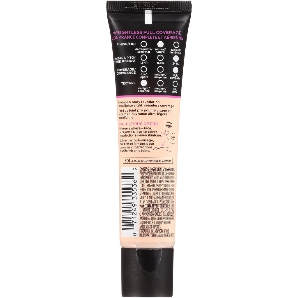 L'Oreal Paris Infallible Total Cover Liquid Foundation, Classic Ivory, 1 fl oz