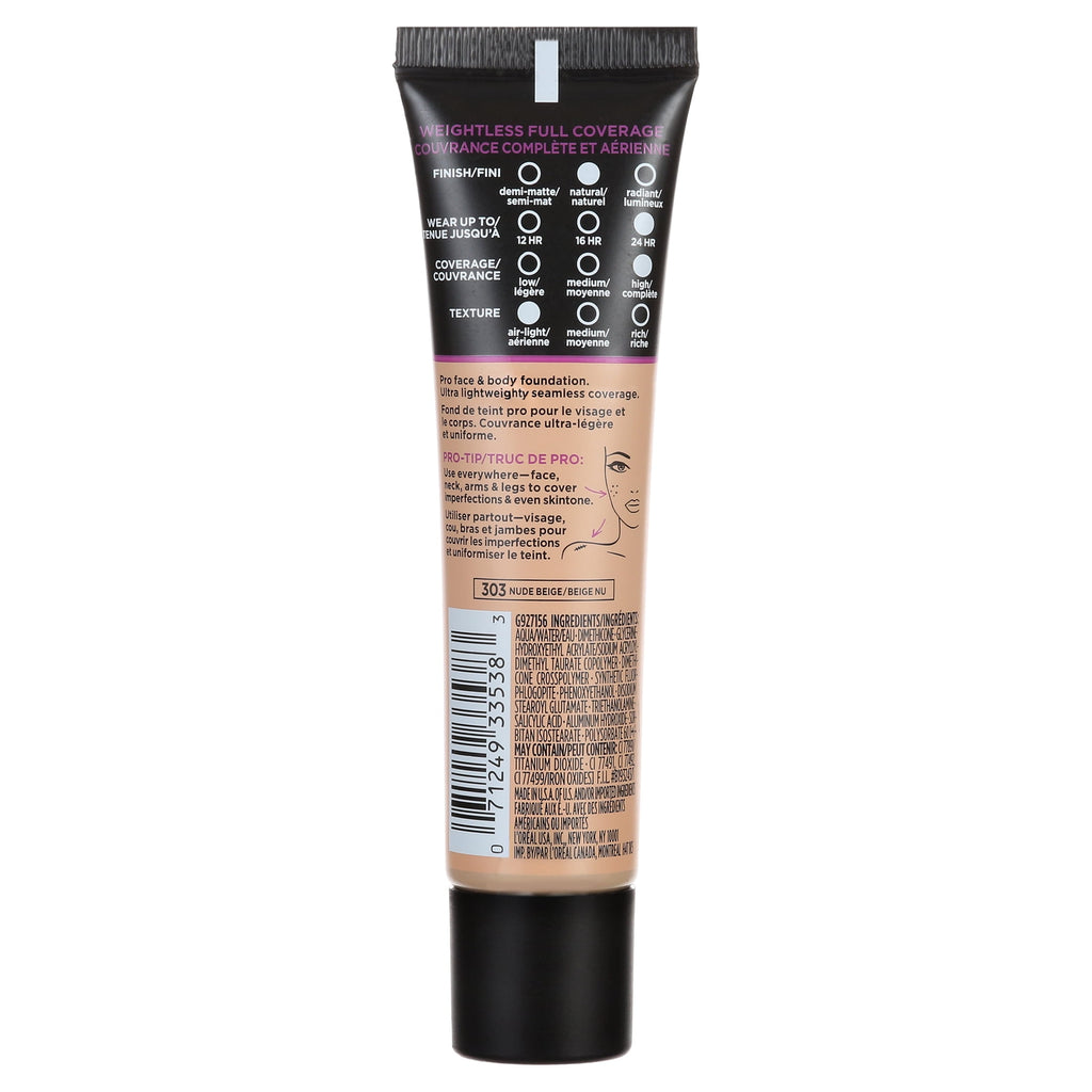 L'Oreal Paris Infallible Total Cover Liquid Foundation, Nude Beige, 1 fl oz