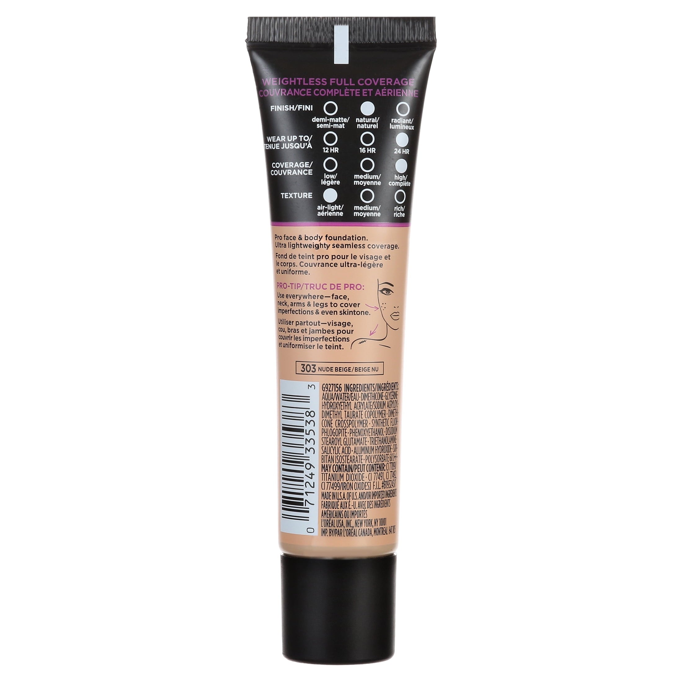 L'Oreal Paris Infallible Total Cover Liquid Foundation, Nude Beige, 1 fl oz