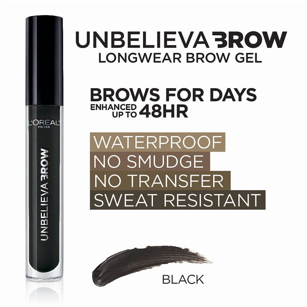 L'Oreal Paris Unbelieva-Brow Longwear Waterproof Brow Gel, Black
