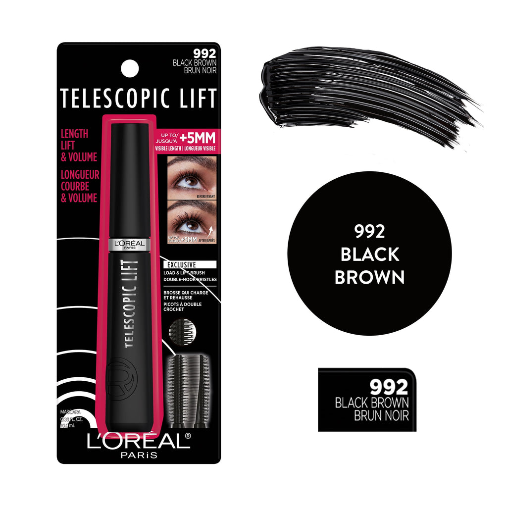 L'Oreal Paris Telescopic Lift Washable Liquids Makeup Mascara, Black Brown, 0.33 fl oz