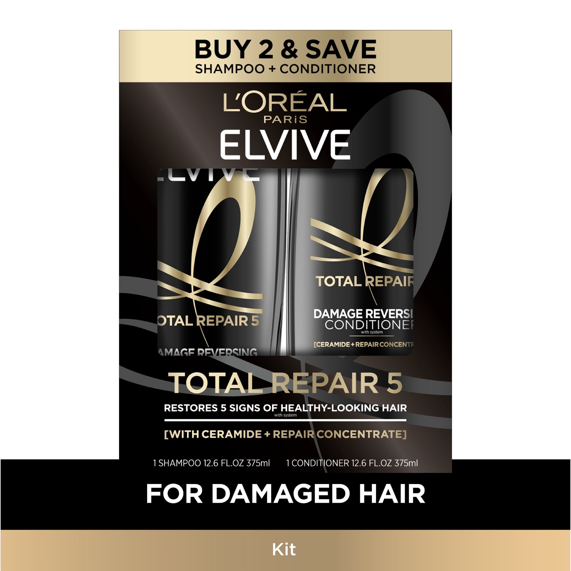 L'Oreal Paris Elvive Total Repair 5 Repairing Shampoo and Conditioner Set, 1 kit