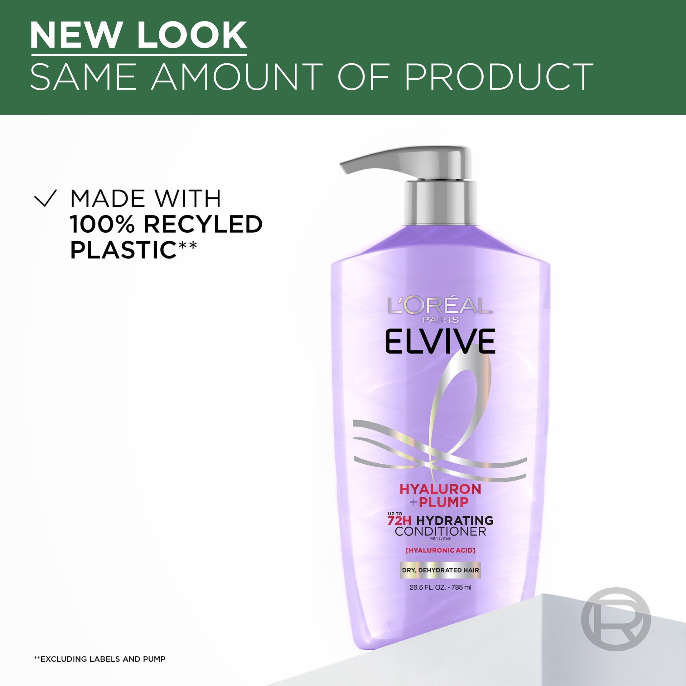 (4 pack) L'Oreal Paris Elvive Hyaluron Plump Hydrating Hair Conditioner, Squeeze Bottle, 26.5 fl oz
