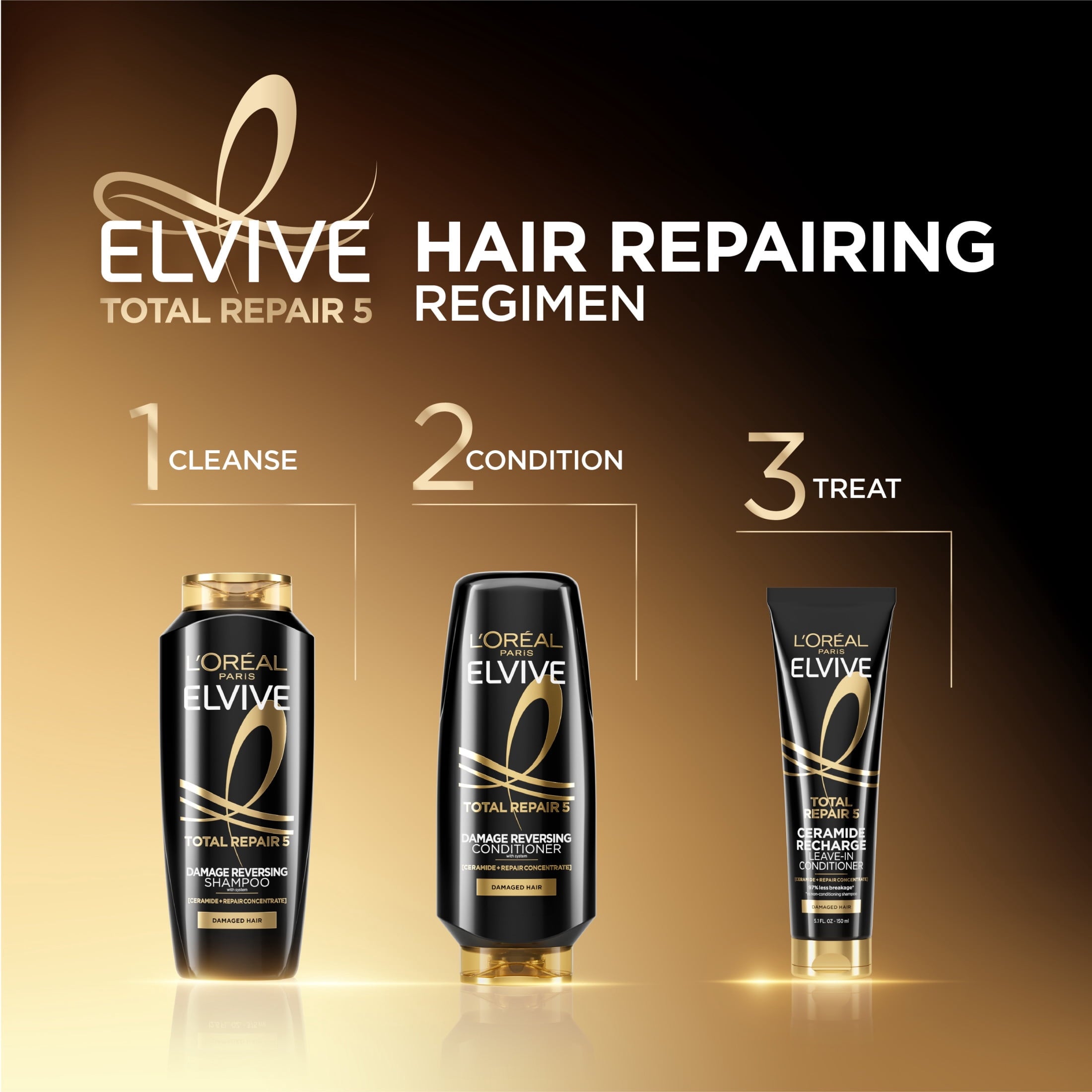 L'Oreal Paris Elvive Total Repair Squeeze Leave in Conditioner, Damaged Hair, Protein, 5.1 fl oz