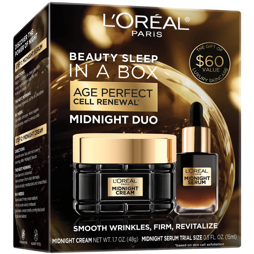 L'Oreal Paris Age Perfect Cell Renewal Duo Pack, Anti-Aging, Anti-Wrinkle Night Moisturizer & Serum with Antioxidant Recovery Complex and Vitamin E, 1.7 oz, 0.5 fl. oz.