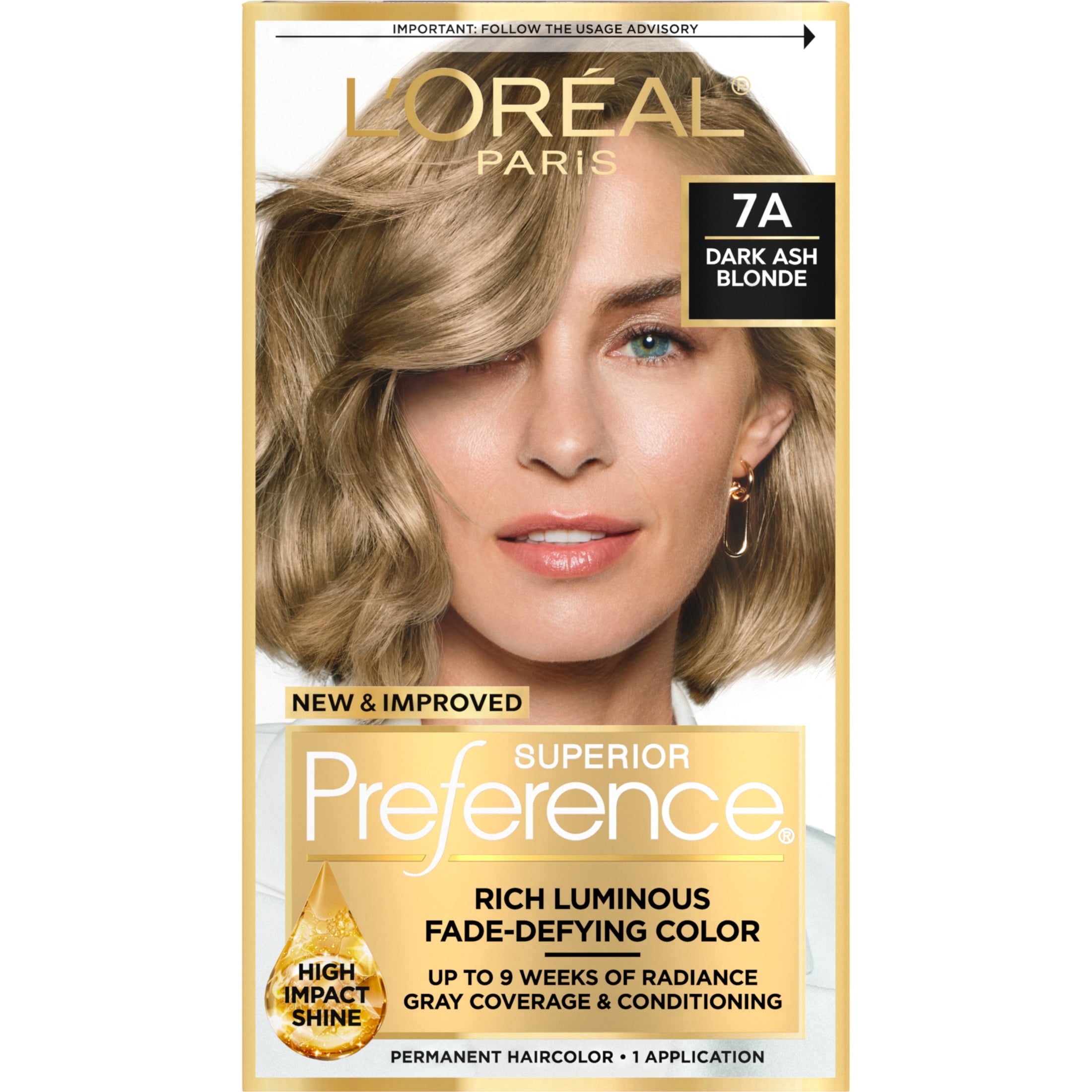 L'Oréal Paris Superior Preference Fade-Defying Adult Permanent Hair Color, 7A Dark Ash Blonde, 1 Kit
