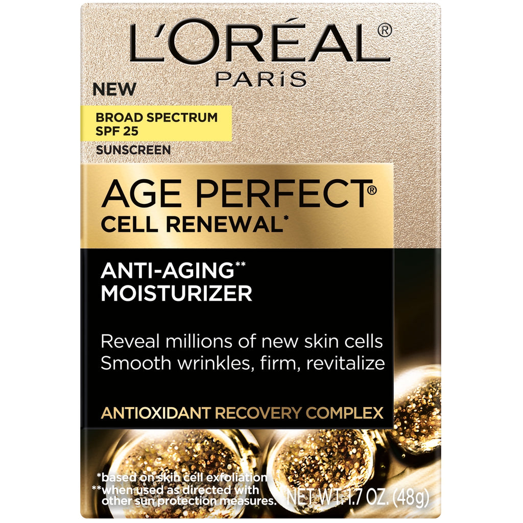 L'Oreal Paris Age Perfect Cell Renewal Anti-Aging Day Moisturizer with Broad Spectrum SPF 25 Sunscreen, Antioxidants, and Vitamin E, 1.7oz