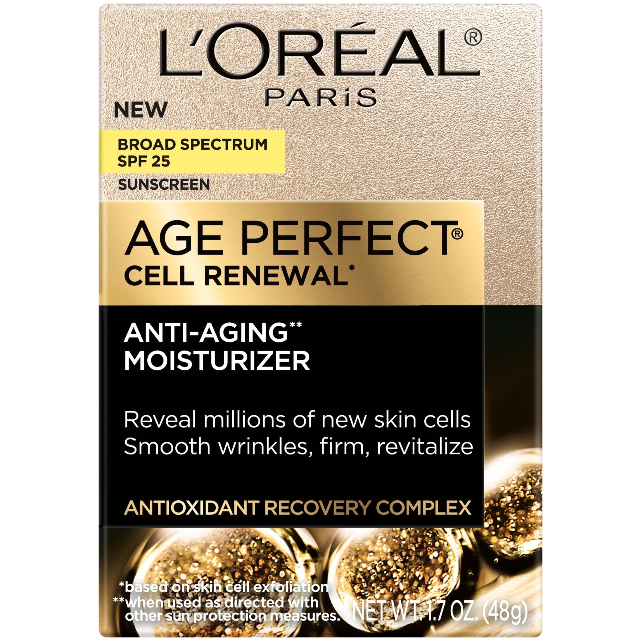 L'Oreal Paris Age Perfect Cell Renewal Anti-Aging Day Moisturizer with Broad Spectrum SPF 25 Sunscreen, Antioxidants, and Vitamin E, 1.7oz