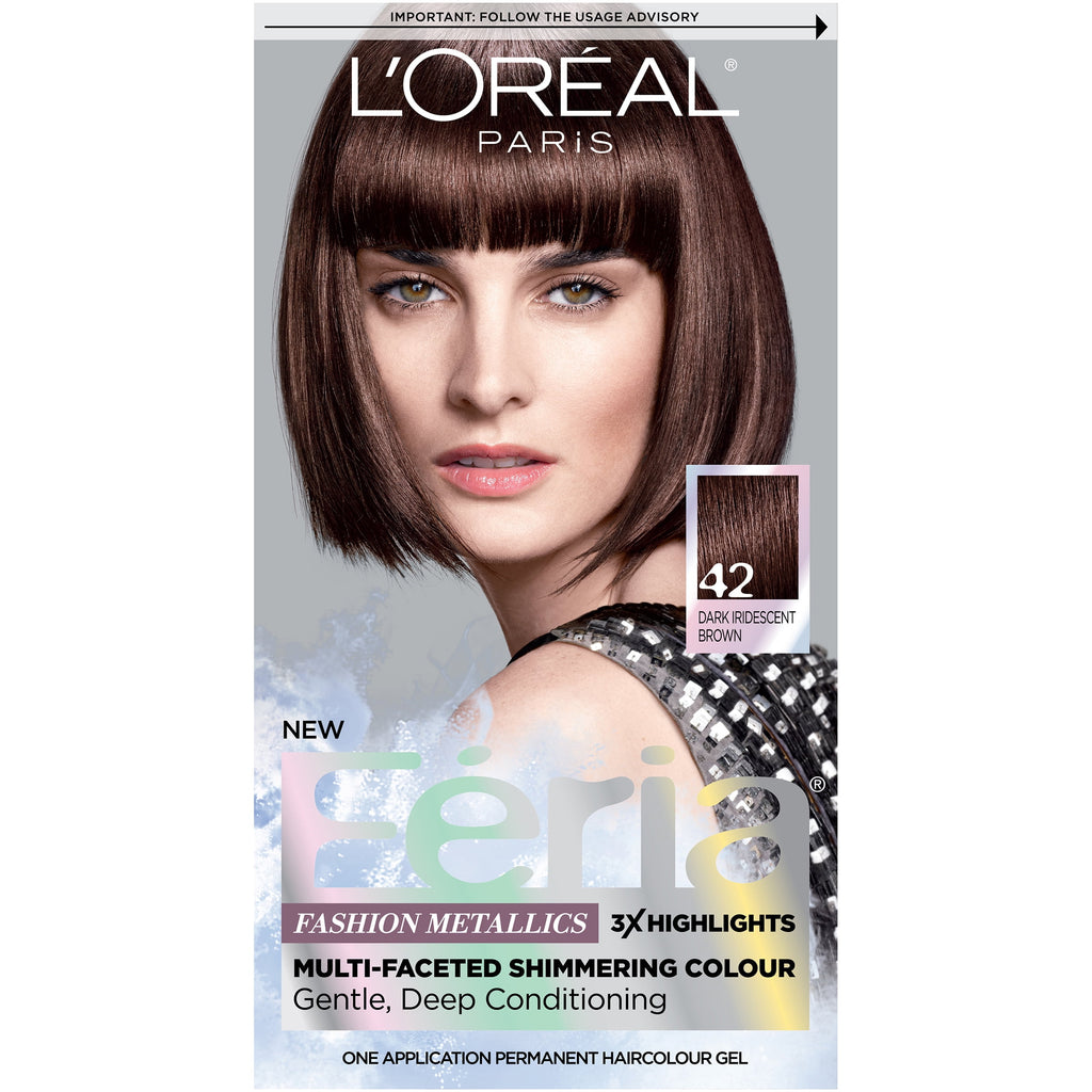 L'Oreal Paris Feria Multi-Faceted Shimmering Permanent Hair Color, 42 Chrome Plum, Dark Iridescent Brown, 1 Kit