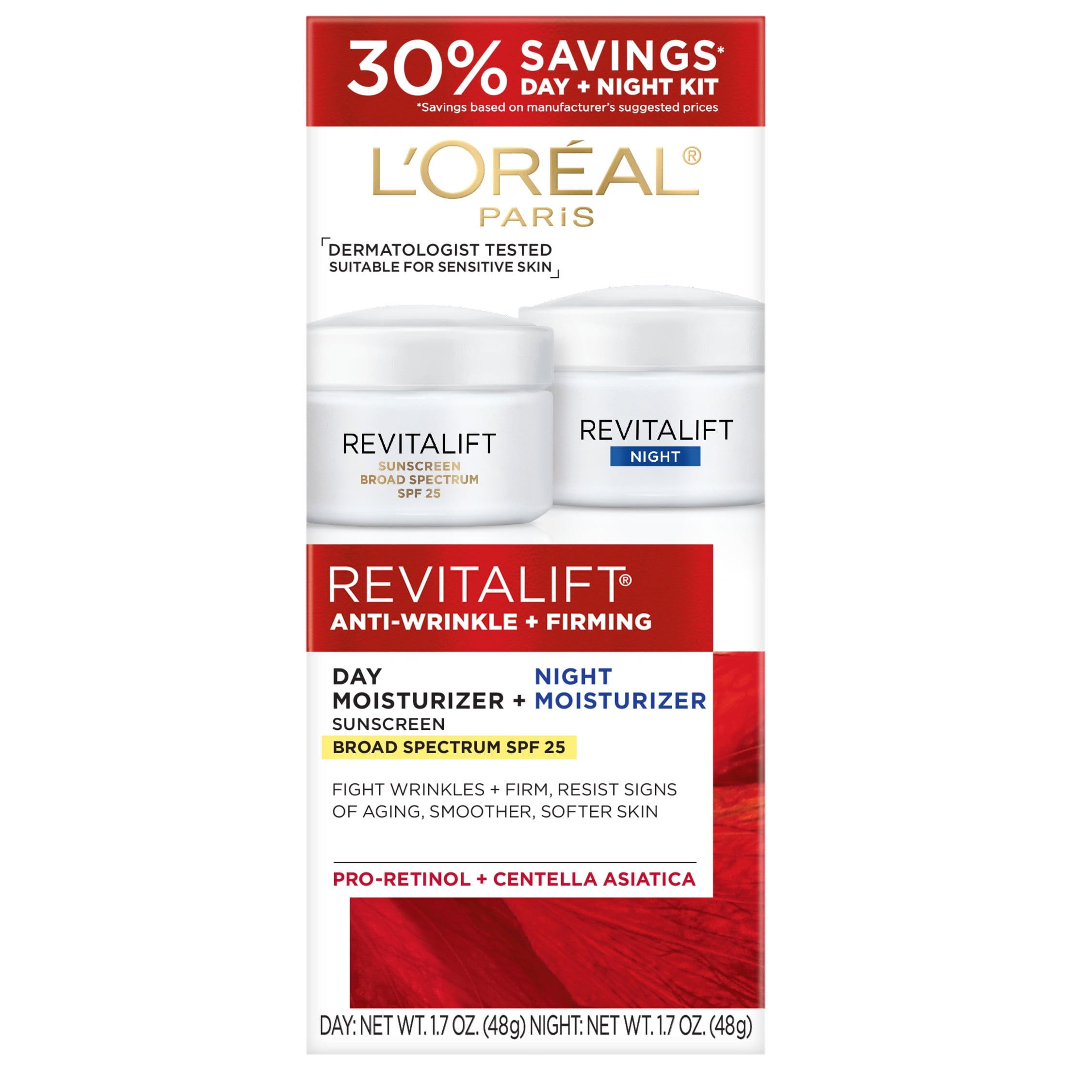 L'Oreal Paris Revitalift Anti-Wrinkle Skincare Set, Day Moisturizer with SPF 25, 1 kit