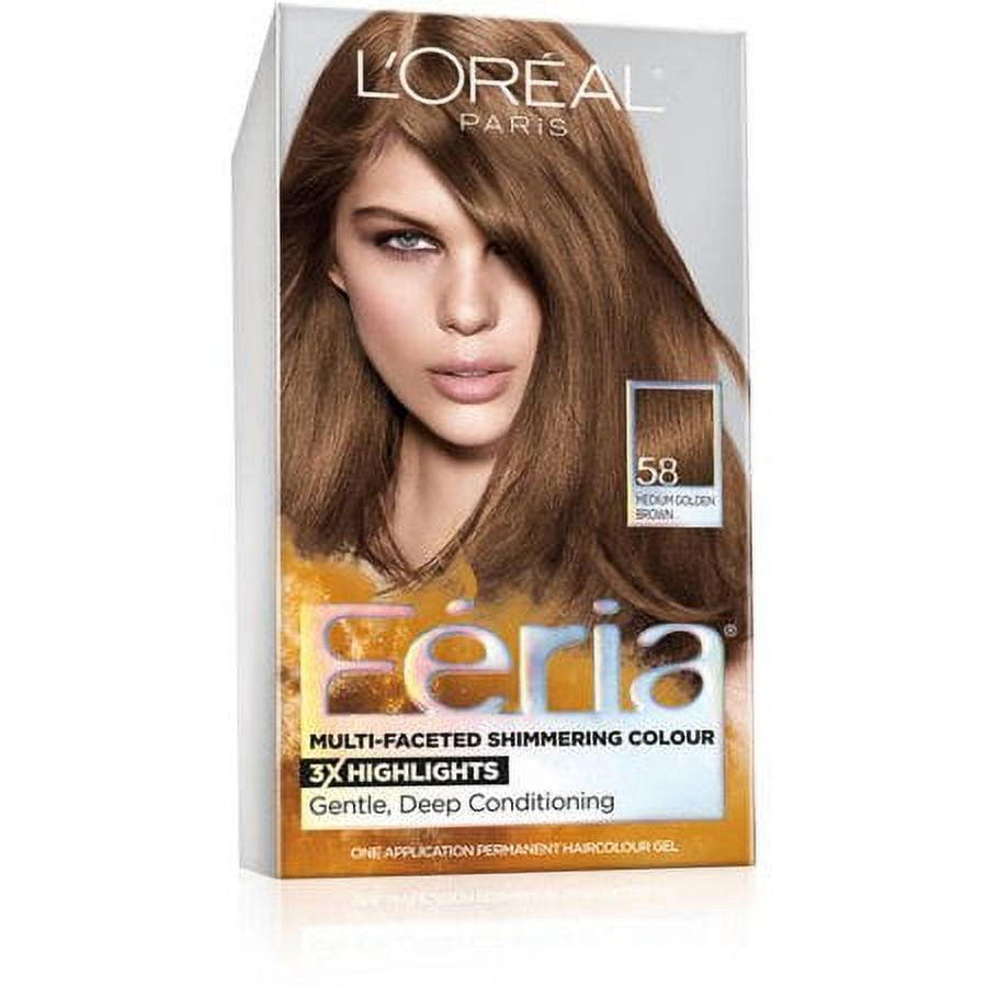 L'Oreal Paris Feria Multi-Faceted Shimmering Permanent Hair Color, 58 Medium Golden Brown, 1 kit