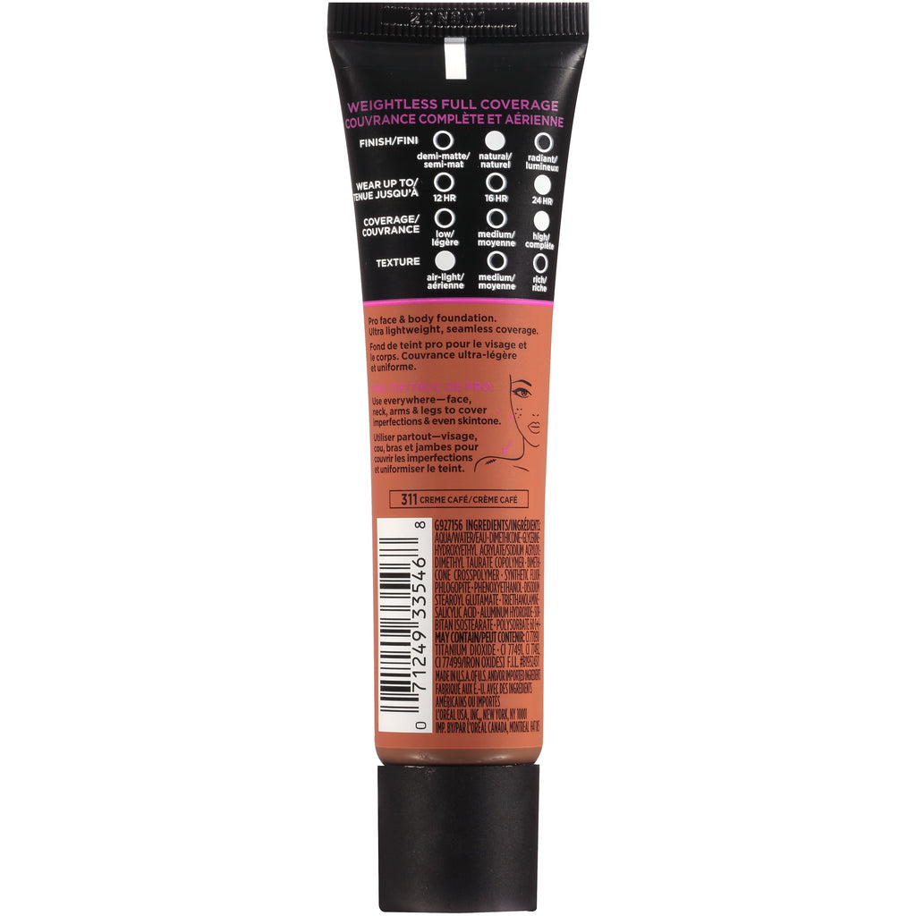 L'Oreal Paris Infallible Total Cover Liquid Foundation, Creme Cafe, 1 fl oz