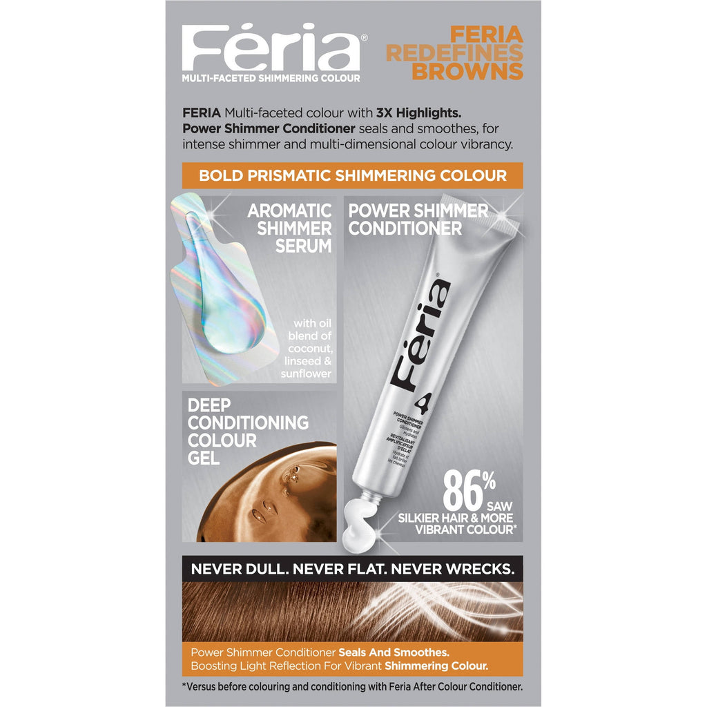 L'Oreal Paris Feria Multi-Faceted Shimmering Permanent Hair Color, 58 Medium Golden Brown, 1 kit