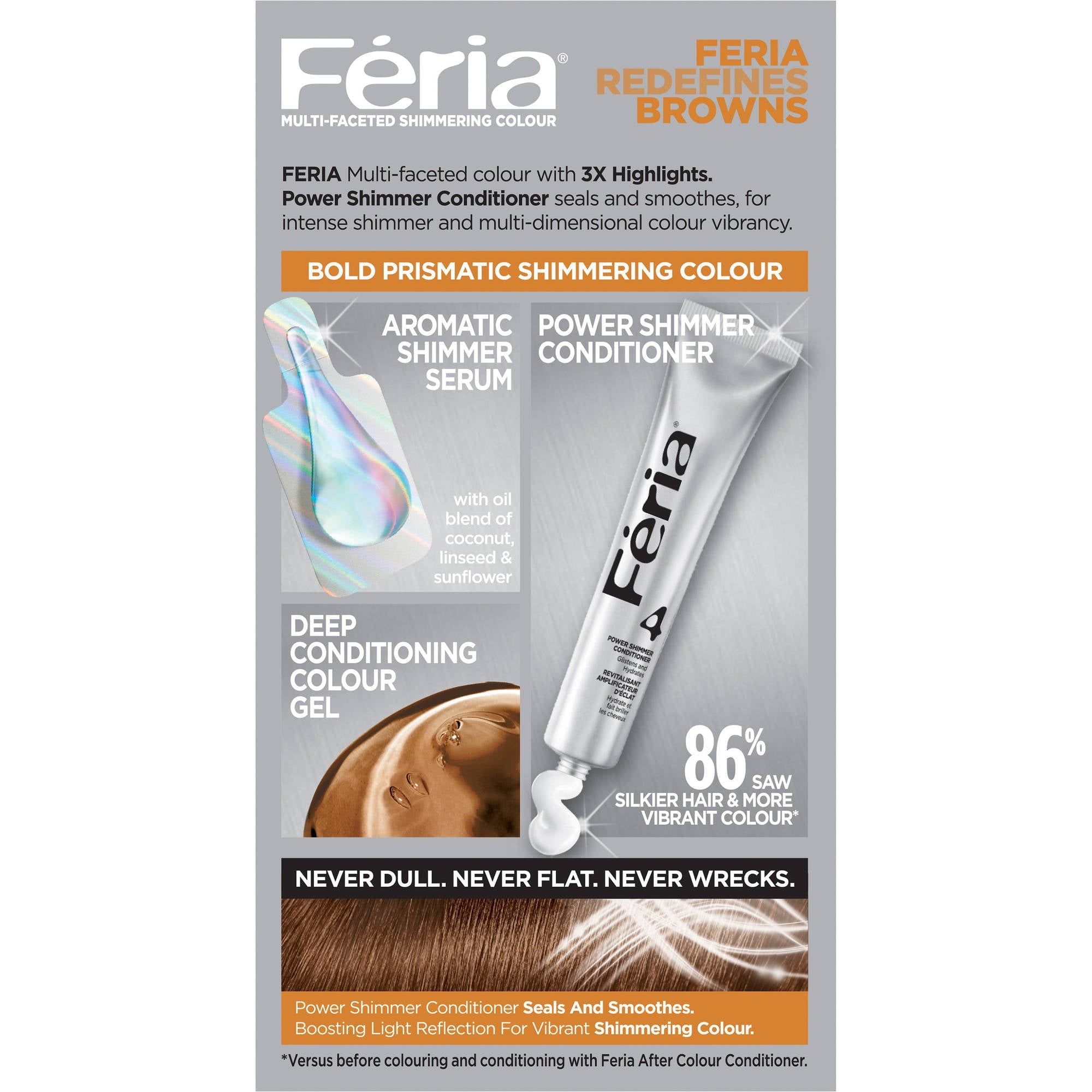 L'Oreal Paris Feria Multi-Faceted Shimmering Permanent Hair Color, 58 Medium Golden Brown, 1 kit
