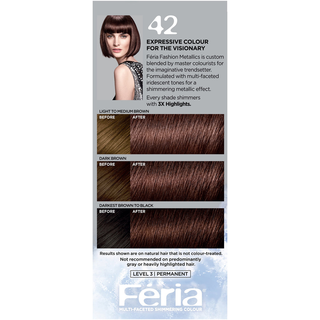 L'Oreal Paris Feria Multi-Faceted Shimmering Permanent Hair Color, 42 Chrome Plum, Dark Iridescent Brown, 1 Kit