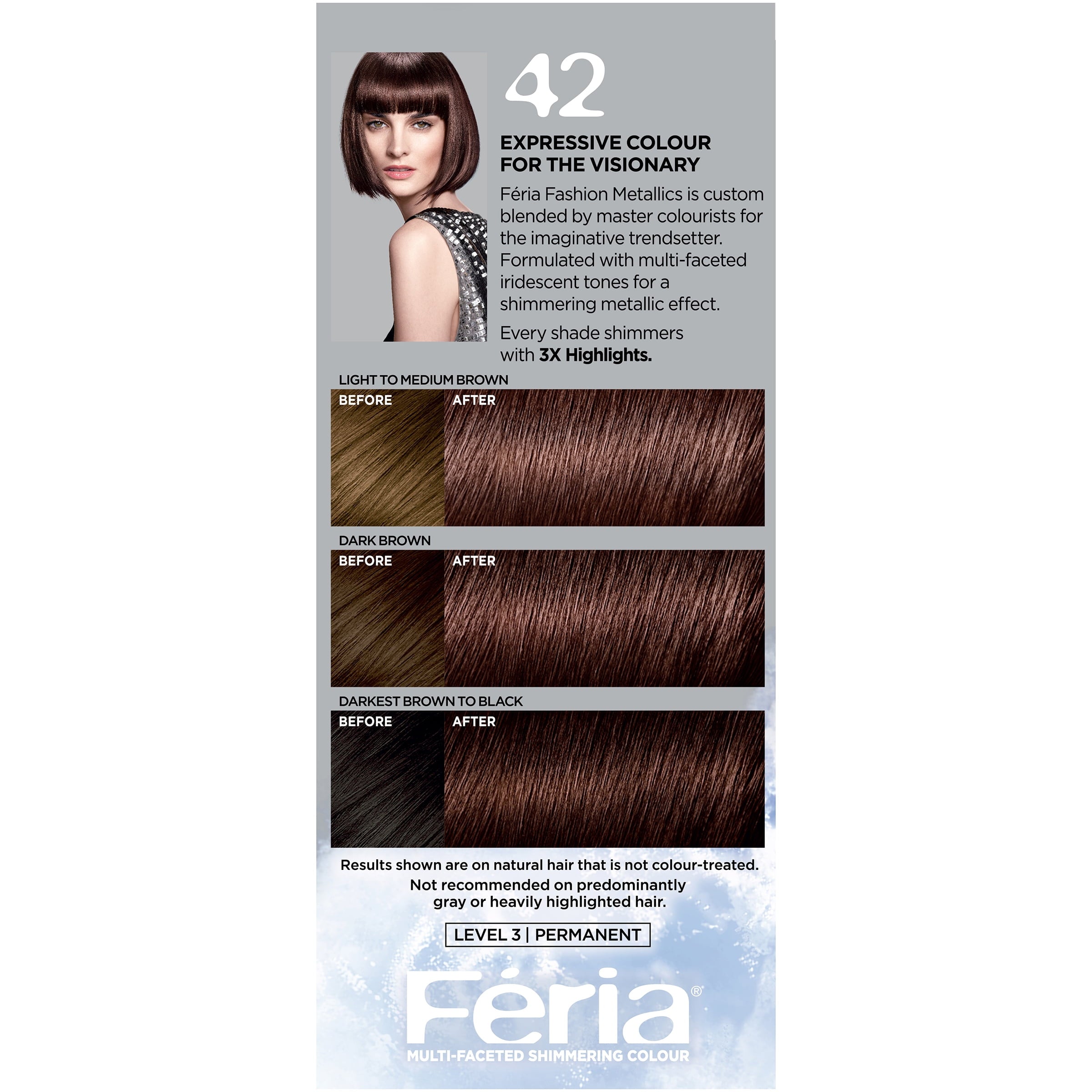 L'Oreal Paris Feria Multi-Faceted Shimmering Permanent Hair Color, 42 Chrome Plum, Dark Iridescent Brown, 1 Kit
