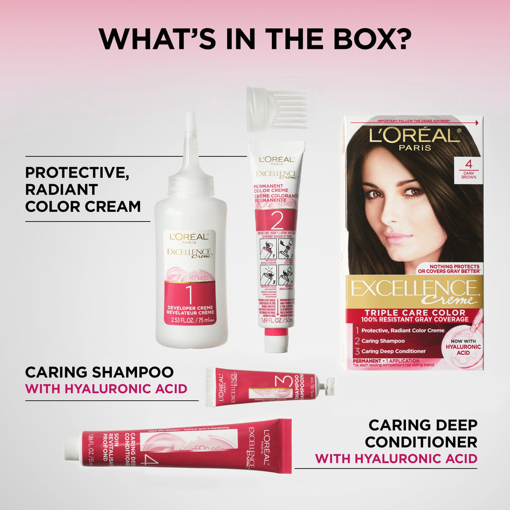 L'Oreal Paris Excellence Creme Permanent Hair Color, 5 Medium Brown, Triple Protection, 1 Kit