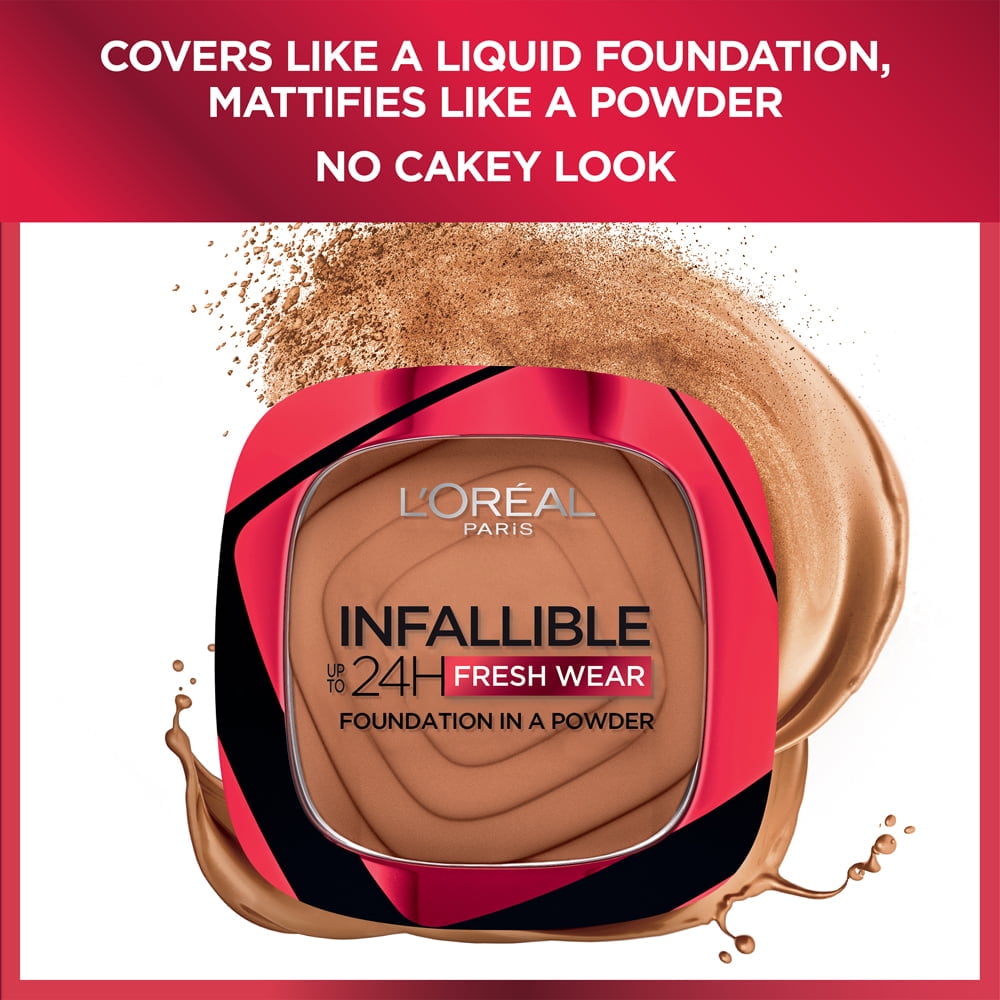 (2 pack) L'Oreal Paris Infallible Fresh Wear 24 Hr Powder Foundation Makeup, 365 Copper, 0.31 oz