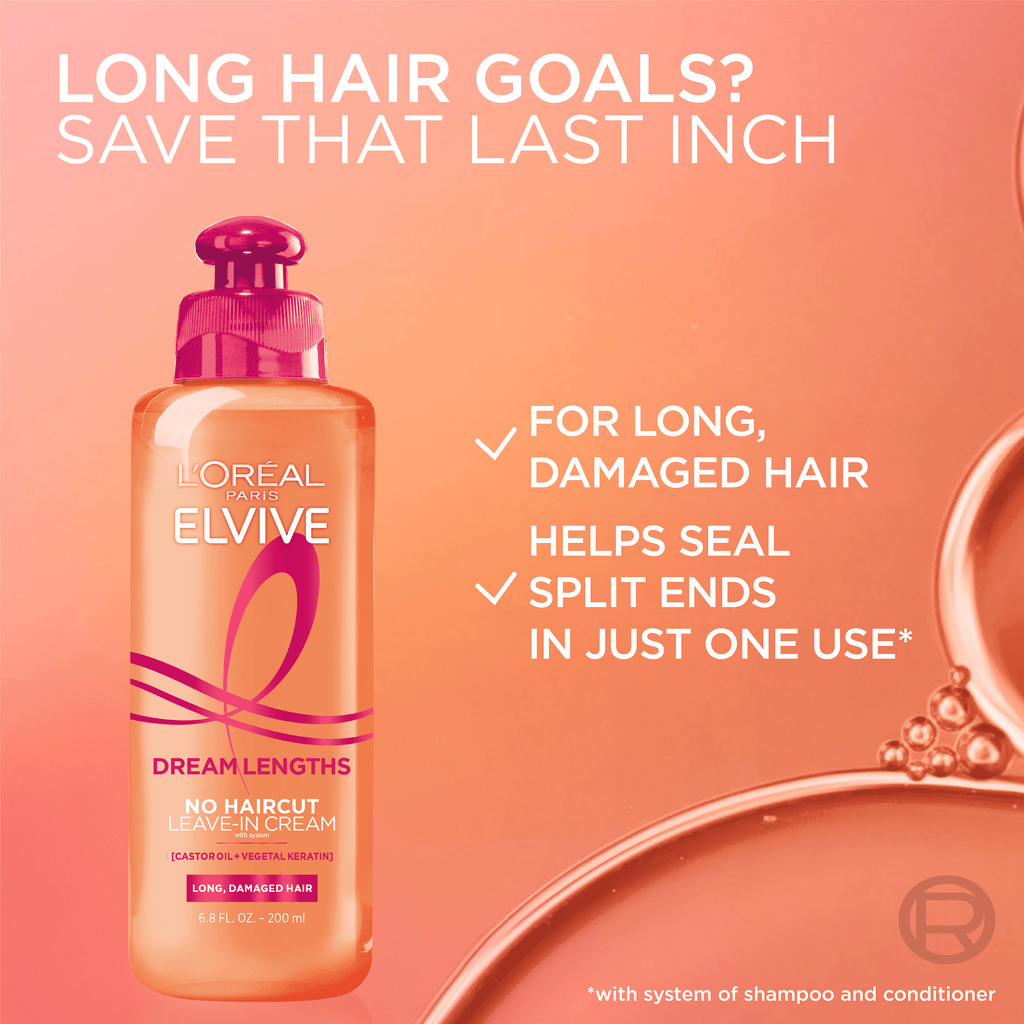 L'Oreal Paris Elvive Dream Lengths No Haircut Cream Leave in Conditioner, 6.8 fl oz