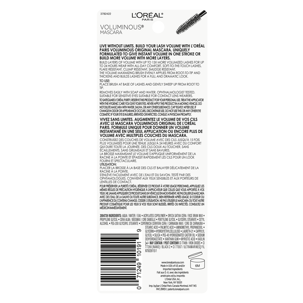 L'Oreal Paris Voluminous Original Washable Bold Eye Mascara, Carbon Black