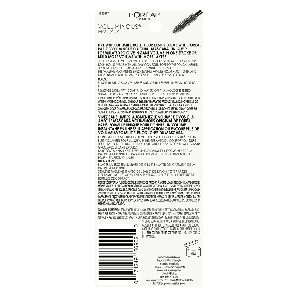L'Oreal Paris Voluminous Original Washable Bold Eye Mascara, Black Brown
