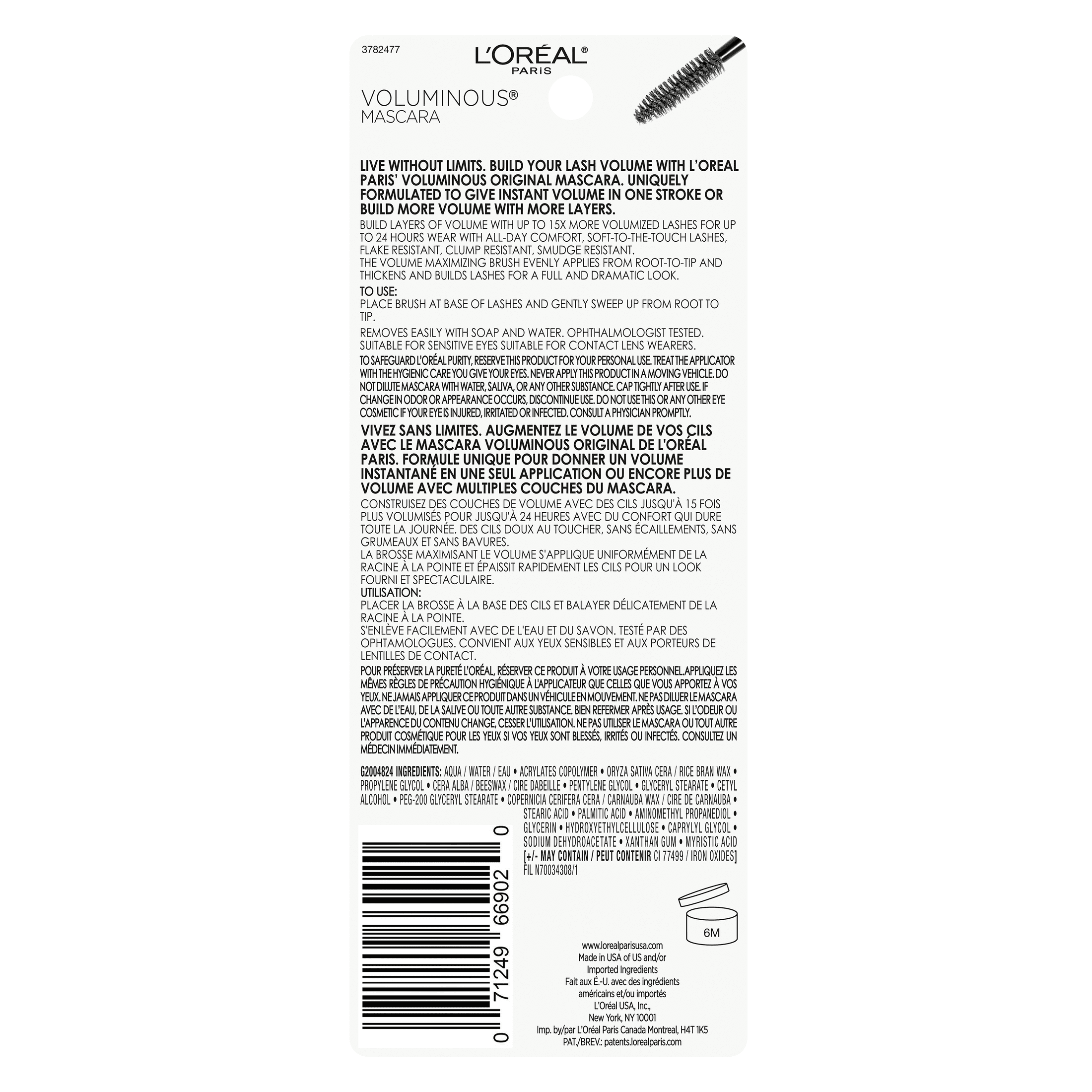 L'Oreal Paris Voluminous Original Washable Bold Eye Mascara, Black Brown