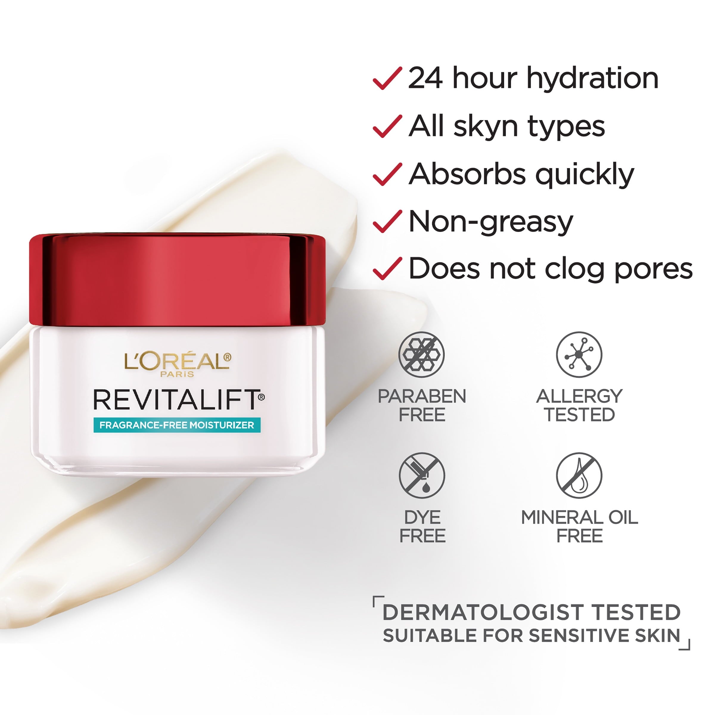 L'Oreal Paris Revitalift Anti-Aging Face and Neck Cream, Fragrance Free, 1.7 oz