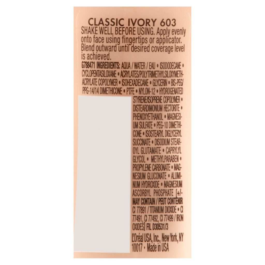 L'Oreal Paris Infallible Never Fail Liquid Makeup with SPF 20, Classic Ivory
