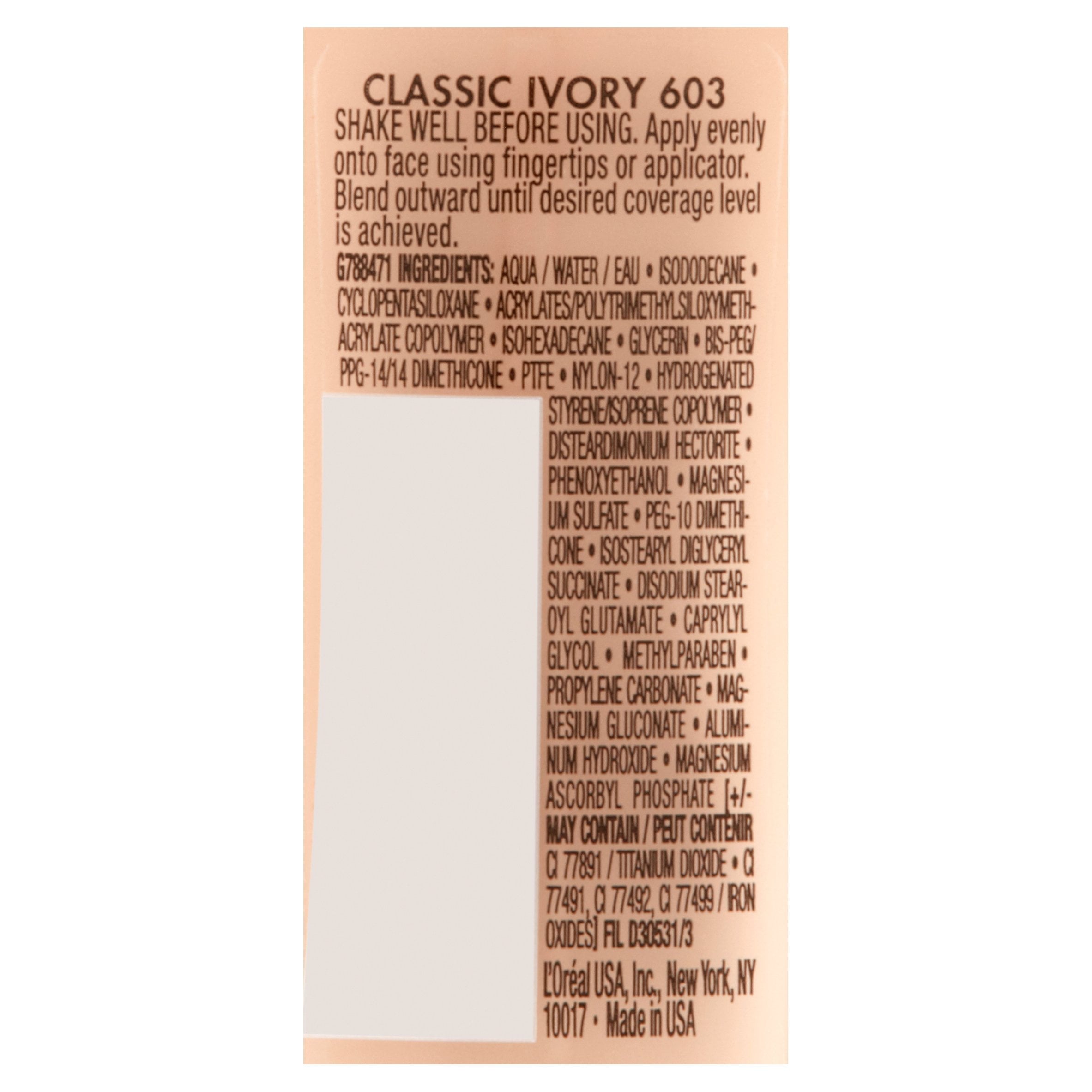L'Oreal Paris Infallible Never Fail Liquid Makeup with SPF 20, Classic Ivory