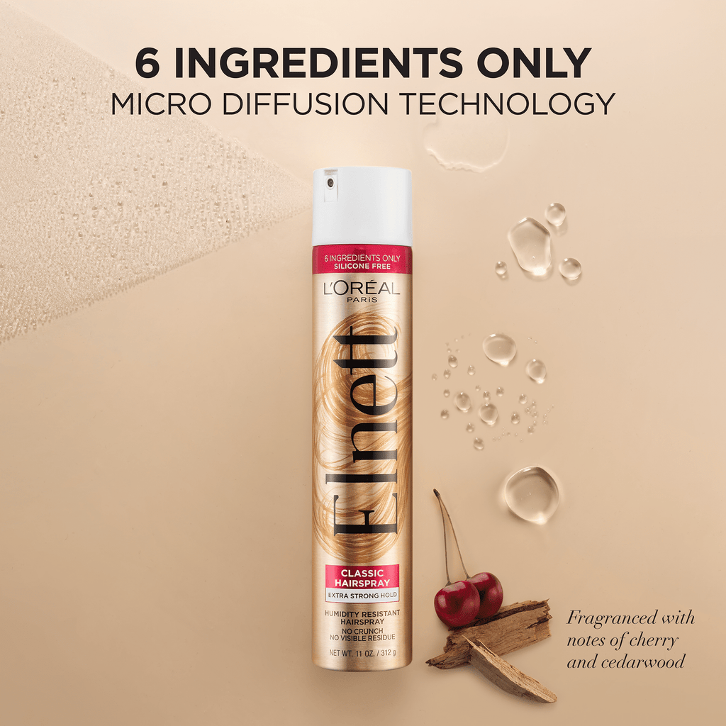 L'Oreal Paris Elnett Satin Aerosol Hairspray, Extra Strong Hold, Humidity Resistance, 11 oz