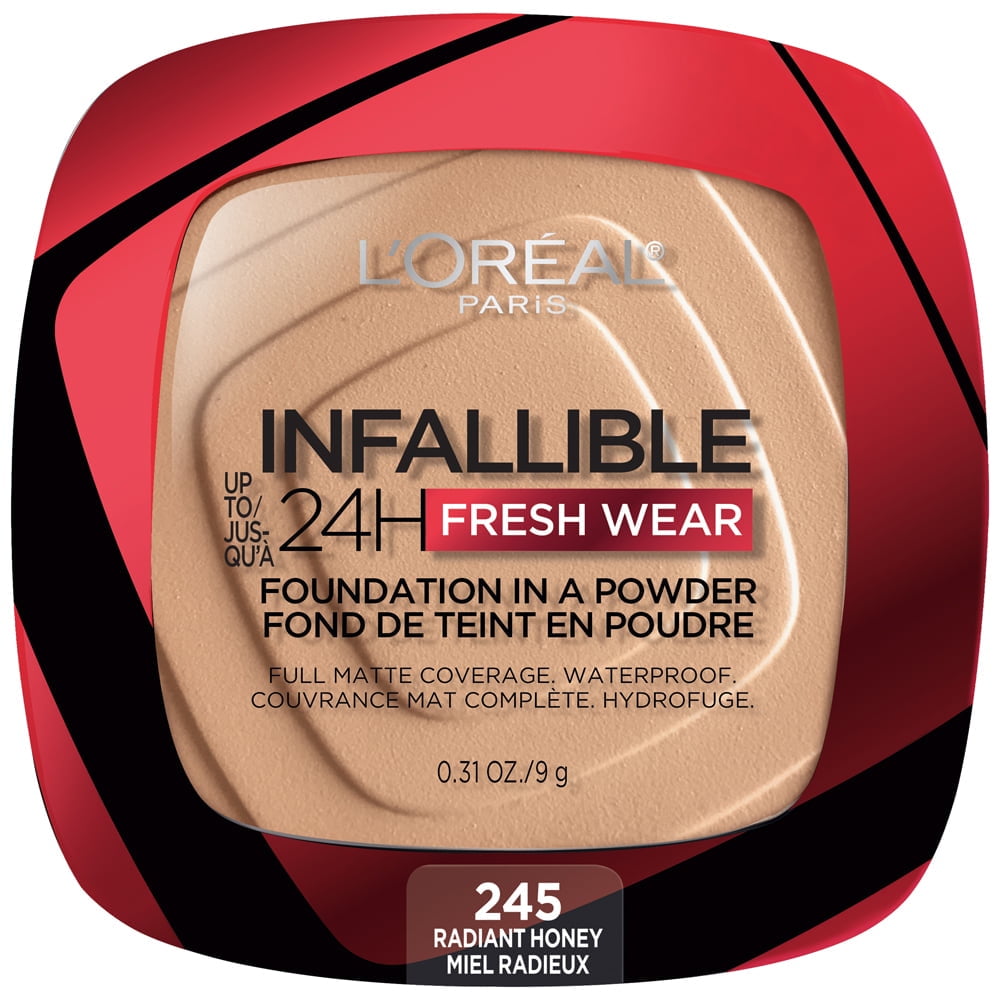 (2 pack) L'Oreal Paris Infallible Fresh Wear 24 Hr Powder Foundation Makeup, 245 Radiant Honey, 0.31 oz
