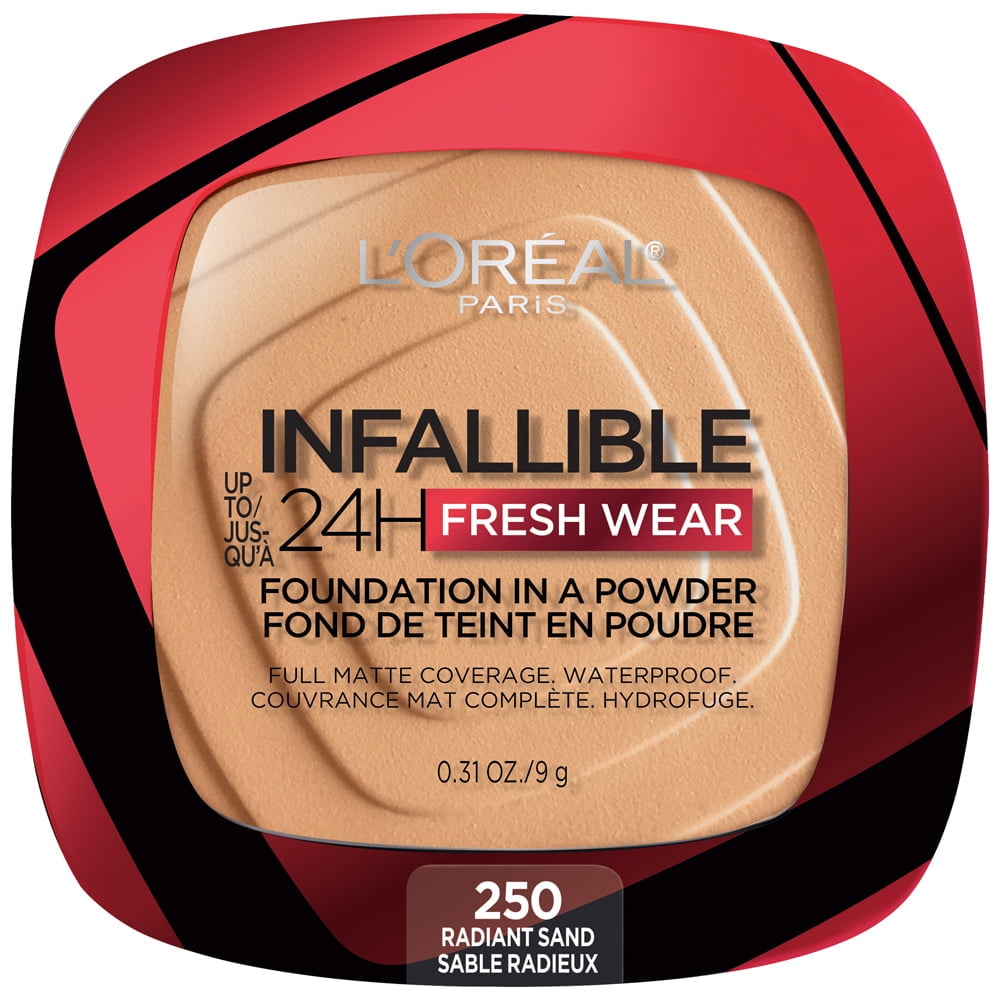(2 pack) L'Oreal Paris Infallible Fresh Wear 24 Hr Powder Foundation Makeup, 250 Radiant Sant, 0.31 oz
