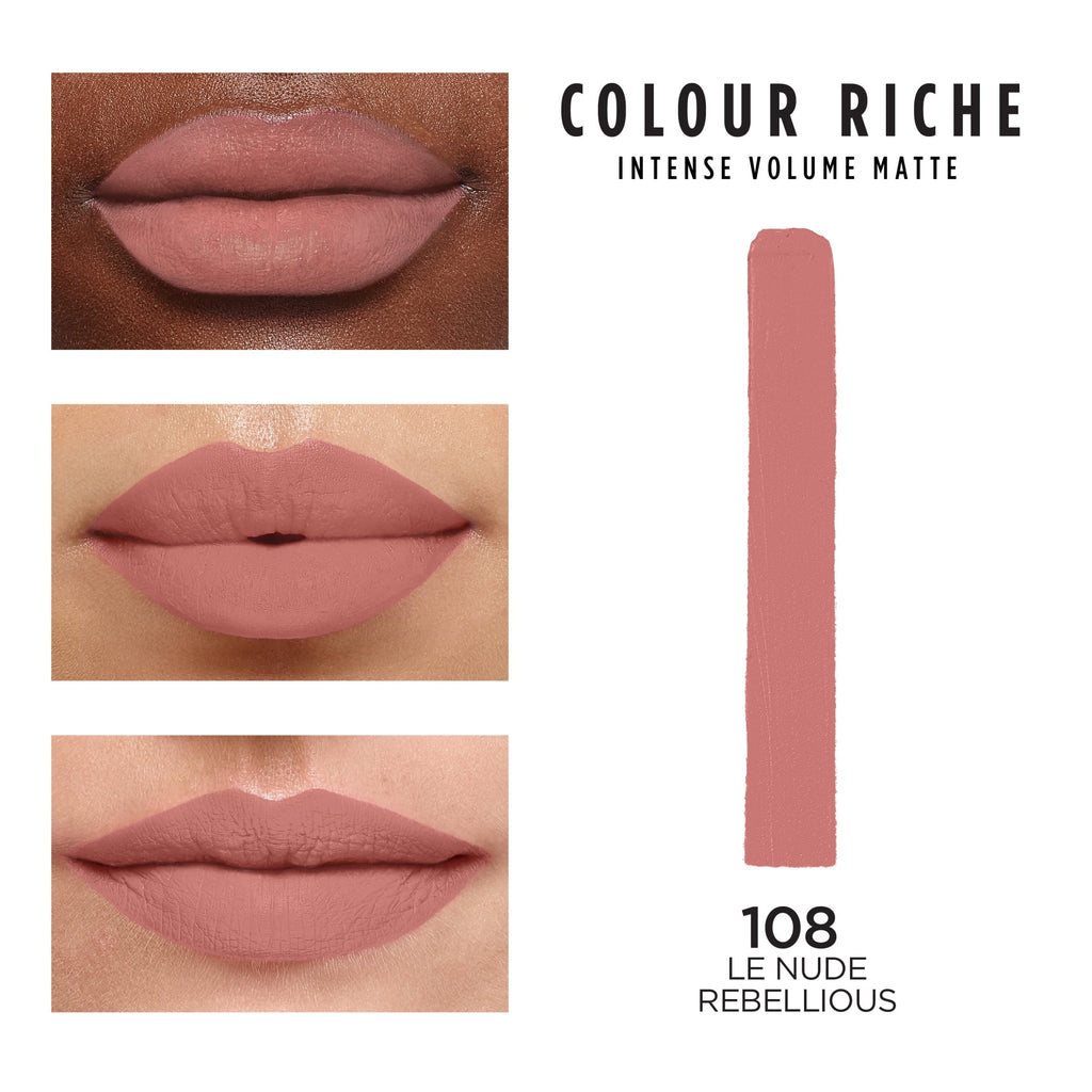(2 pack) L'Oreal Paris Colour Riche Smudgeproof Intense Volume Matte Lipstick, 108 Le Nude Rebellious