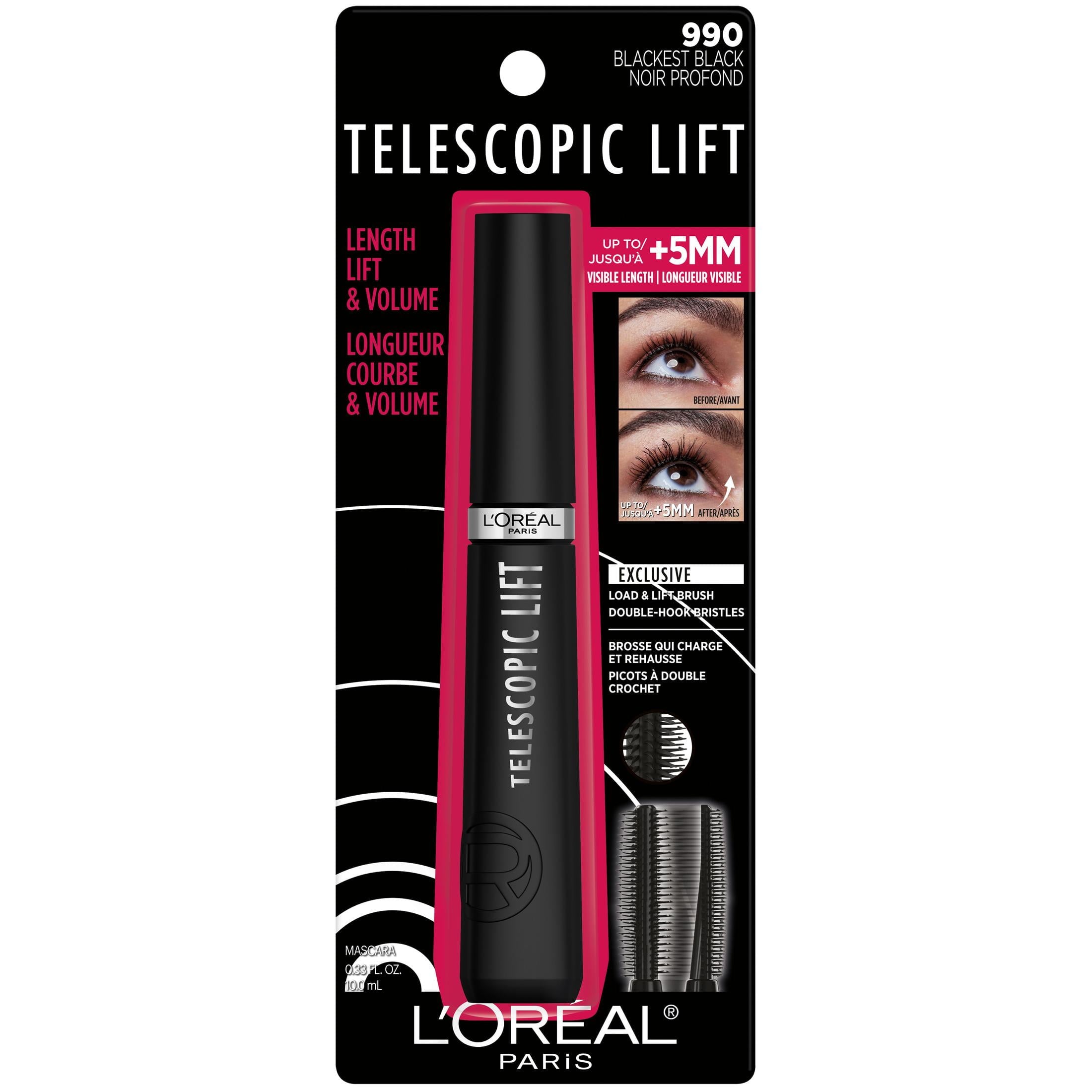 L'Oreal Paris Telescopic Lift Washable Makeup Mascara, Blackest Black