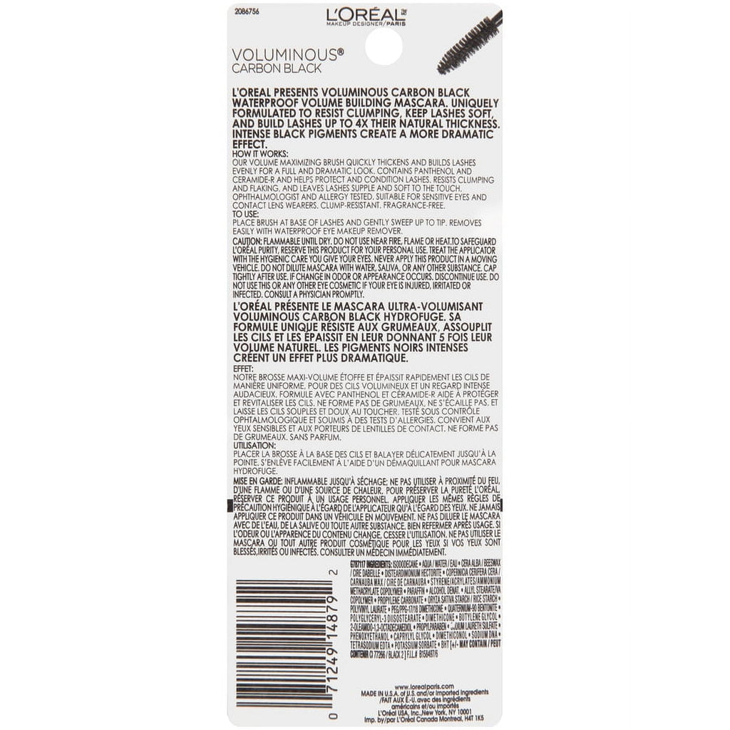 L'Oreal Paris Voluminous Original Waterproof Mascara, Carbon Black, 0.26 fl. oz.