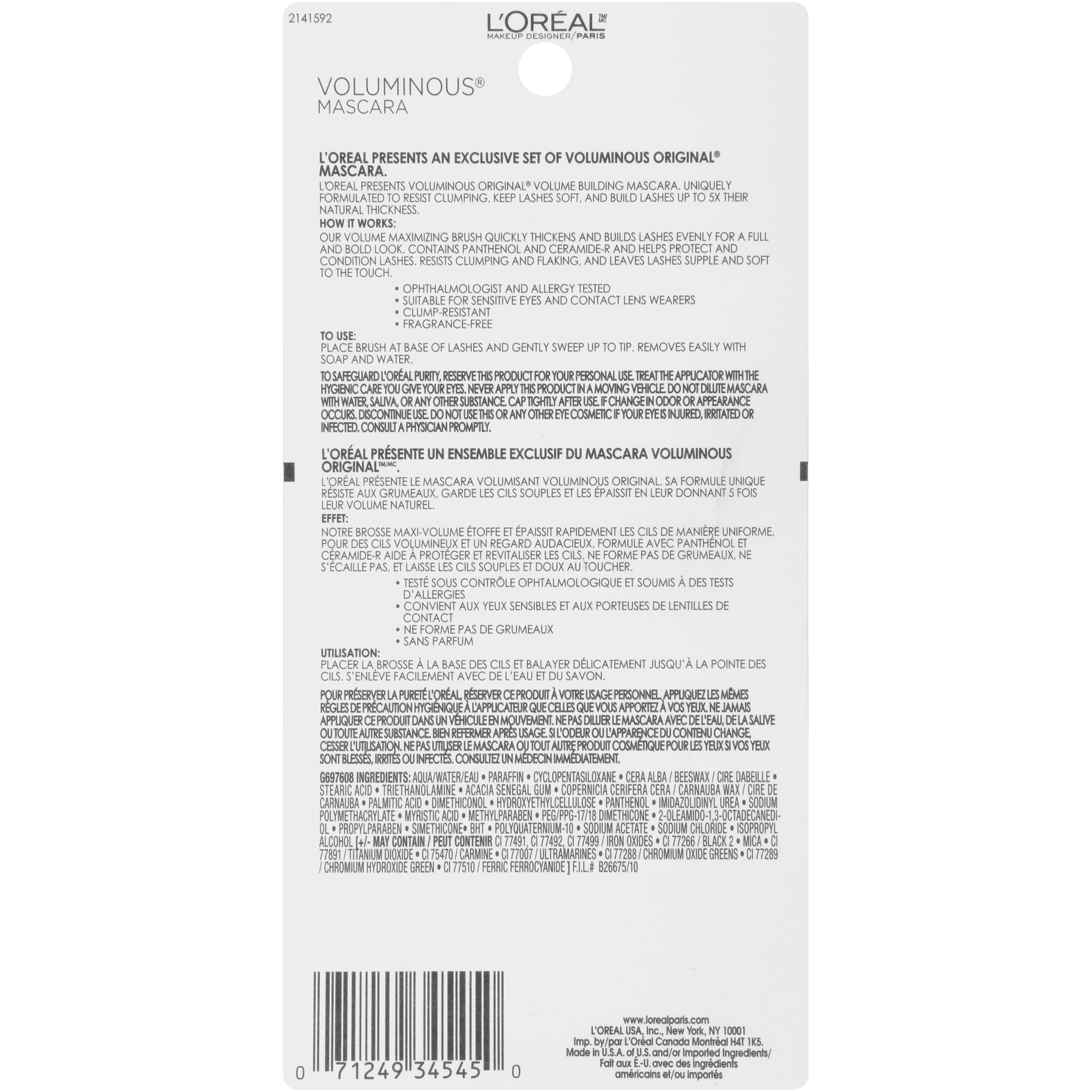 L'Oreal Paris Voluminous Original Mascara, Blackest Black, Clump-Resistant, Stocking Stuffers 0.56 fl oz