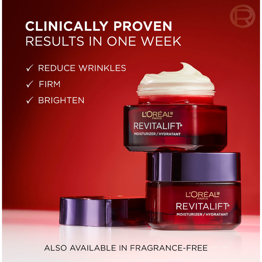 L'Oreal Paris Revitalift Triple Power Anti-Aging Face Moisturizer, Fragrance Free, Pro Retinol, Hyaluronic Acid & Vitamin C to Reduce Wrinkles, Firm & Brighten Skin, Unscented Cream, 1.7 oz