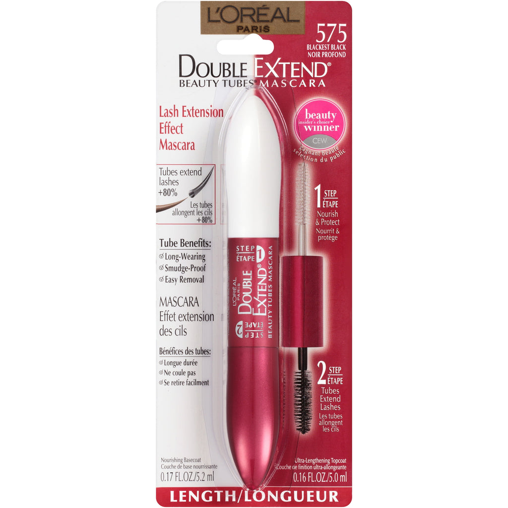 L'Oreal Paris Double Extend Tubing Mascara Lengthening in 2 Steps, Blackest Black