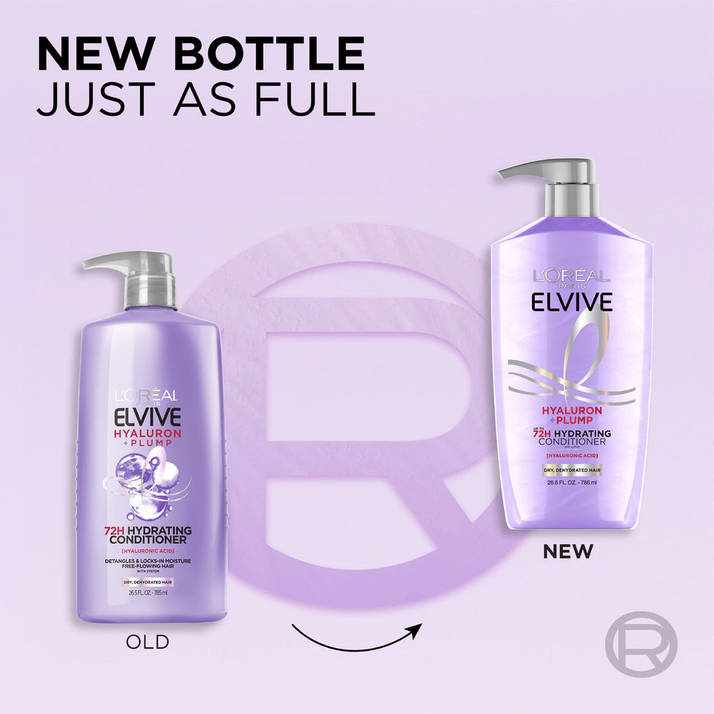 (4 pack) L'Oreal Paris Elvive Hyaluron Plump Hydrating Hair Conditioner, Squeeze Bottle, 26.5 fl oz