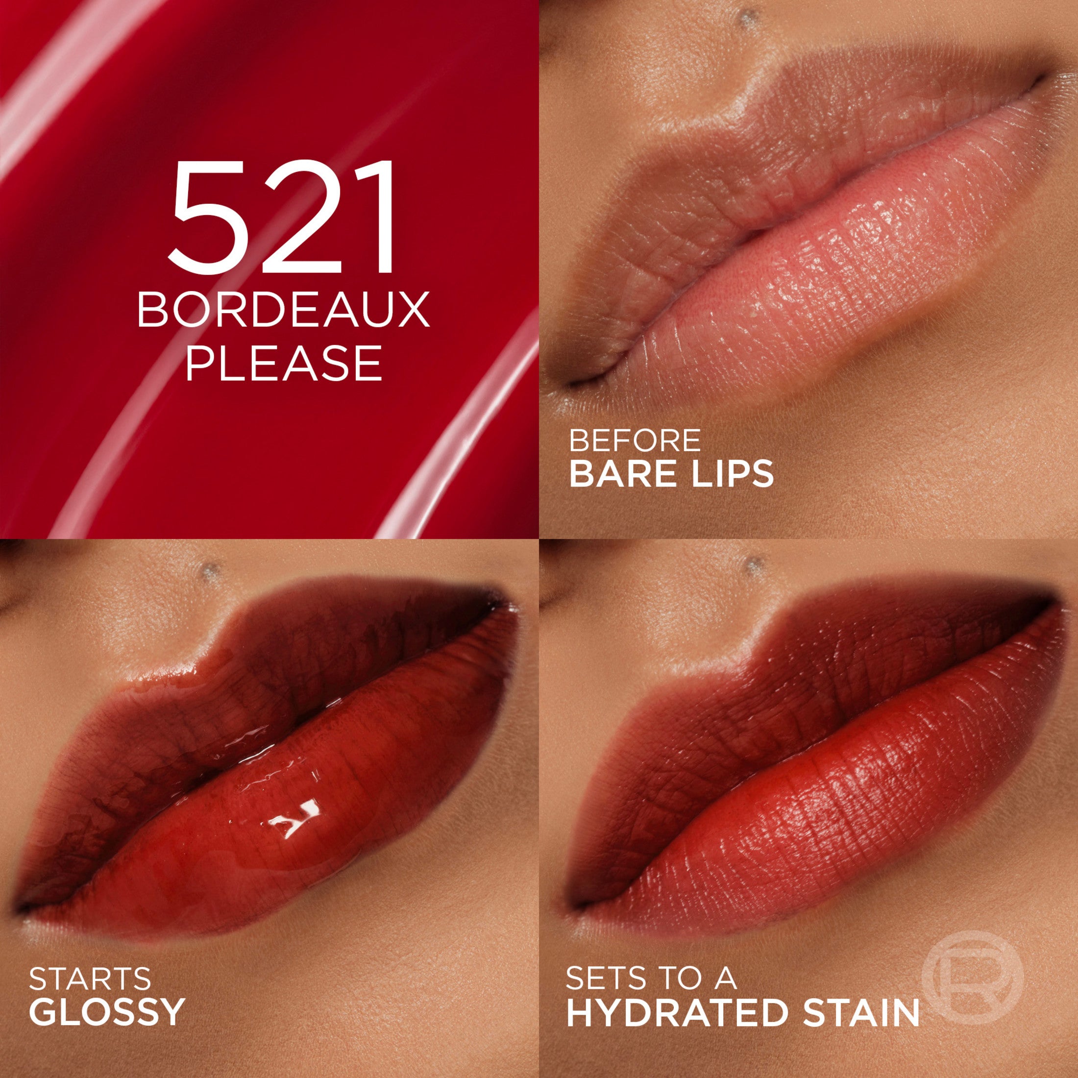 L'Oreal Paris Hyaluron Tint Lip Stain, 521 Bordeaux Please, 0.16 fl oz