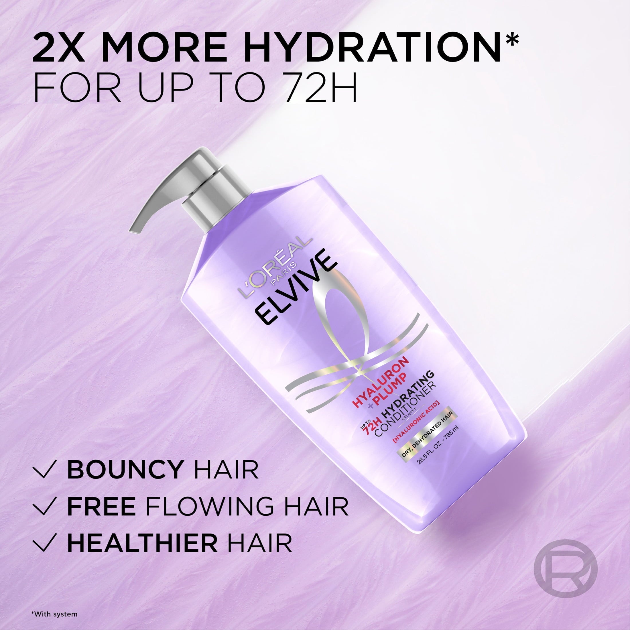 (4 pack) L'Oreal Paris Elvive Hyaluron Plump Hydrating Hair Conditioner, Squeeze Bottle, 26.5 fl oz