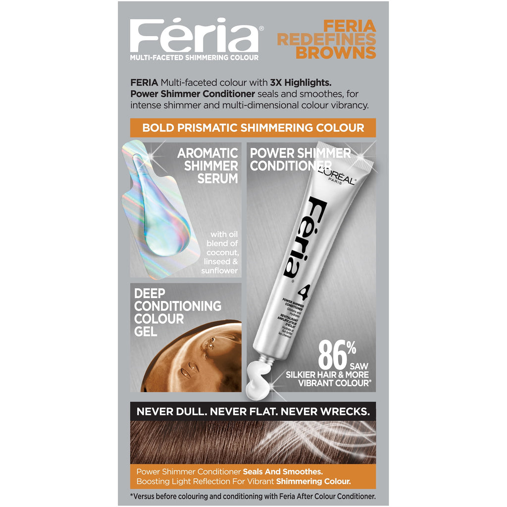 L'Oreal Paris Feria Permanent Hair Color, T53 Moonlit Tortoise Cool Medium Brown