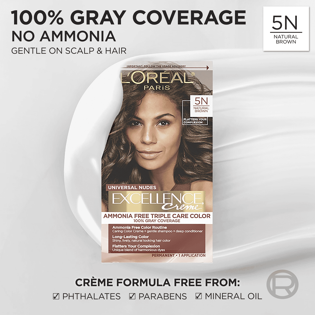 L'Oreal Paris Excellence Universal Nudes Permanent Hair Color, 5N Natural Brown, 1 kit