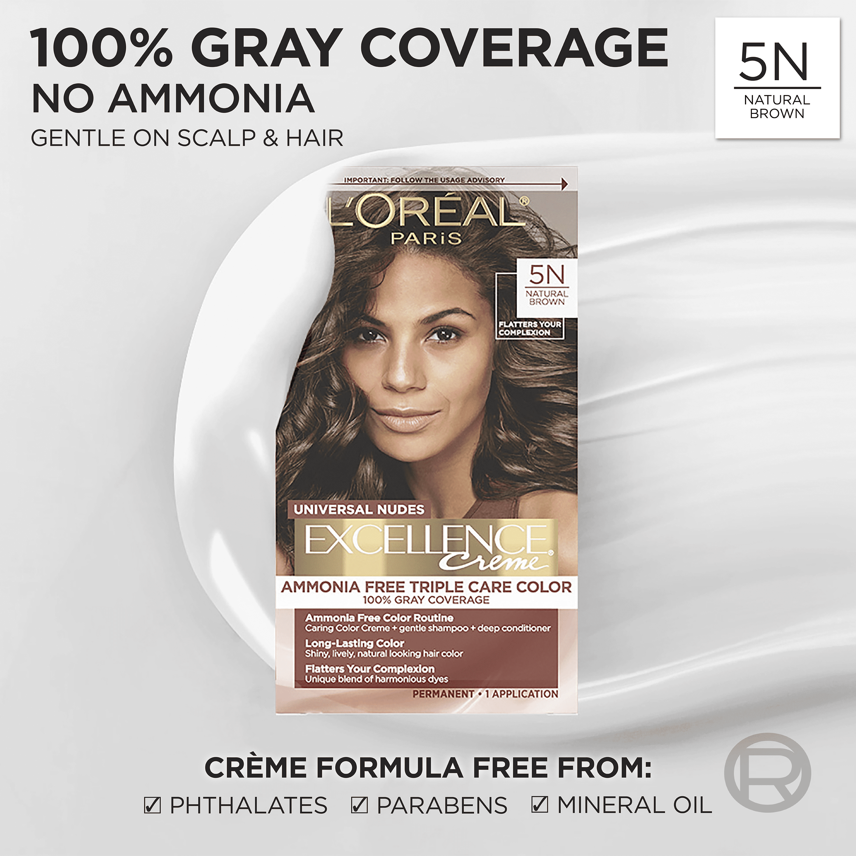 L'Oreal Paris Excellence Universal Nudes Permanent Hair Color, 5N Natural Brown, 1 kit