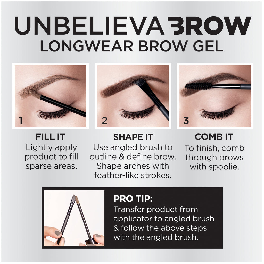 L'Oreal Paris Unbelieva-Brow Longwear Waterproof Tinted Brow Gel, Brunette, 0.15 fl oz