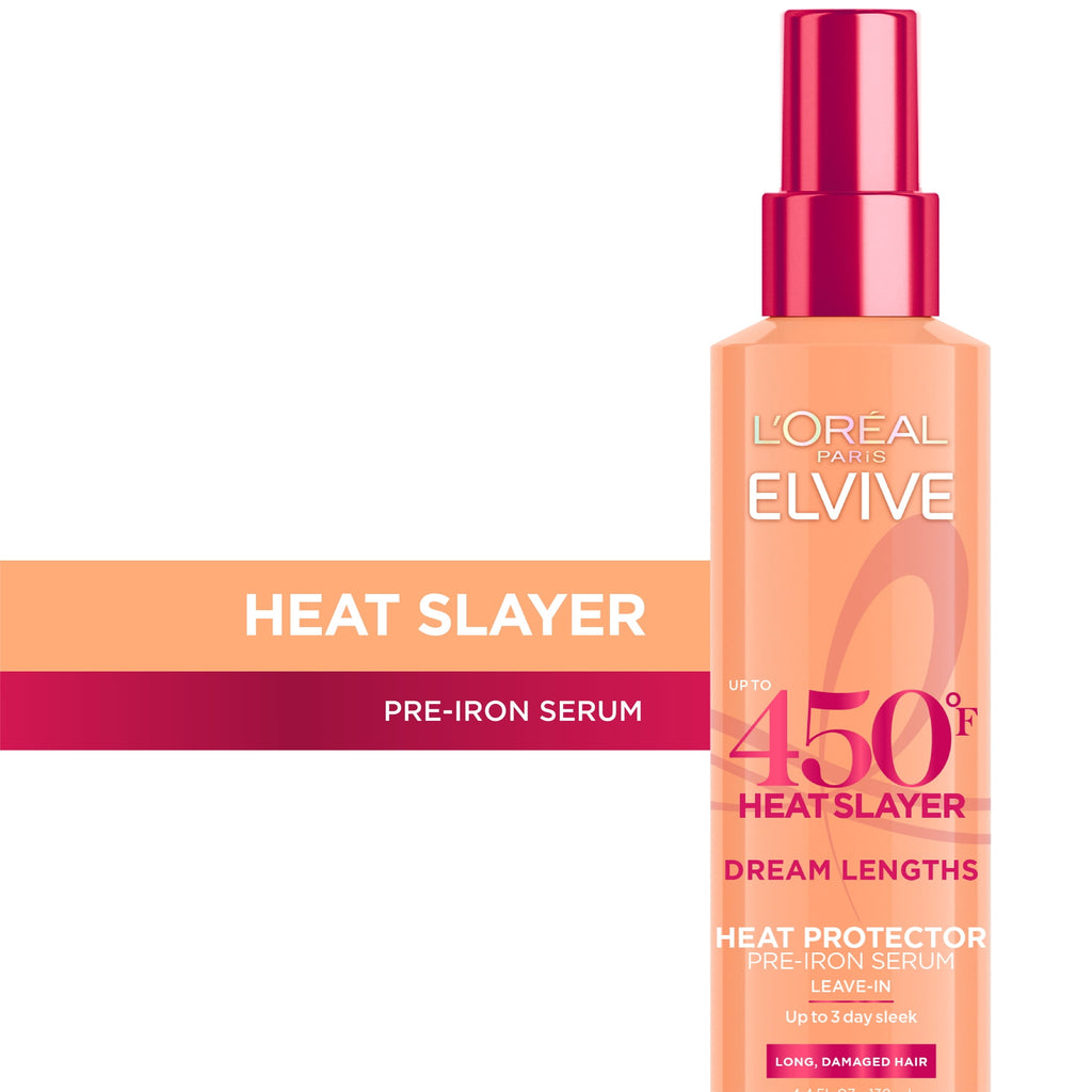 L'Oreal Paris Elvive Dream Lengths Heat Slayer Frizz Control, Pre-Iron Spray, Heat Protection, 4.4 oz
